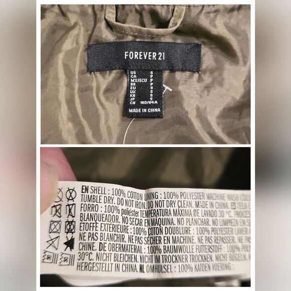 Forever 21 khaki utility hooded jacket S NWOT - Picture 5 of 8